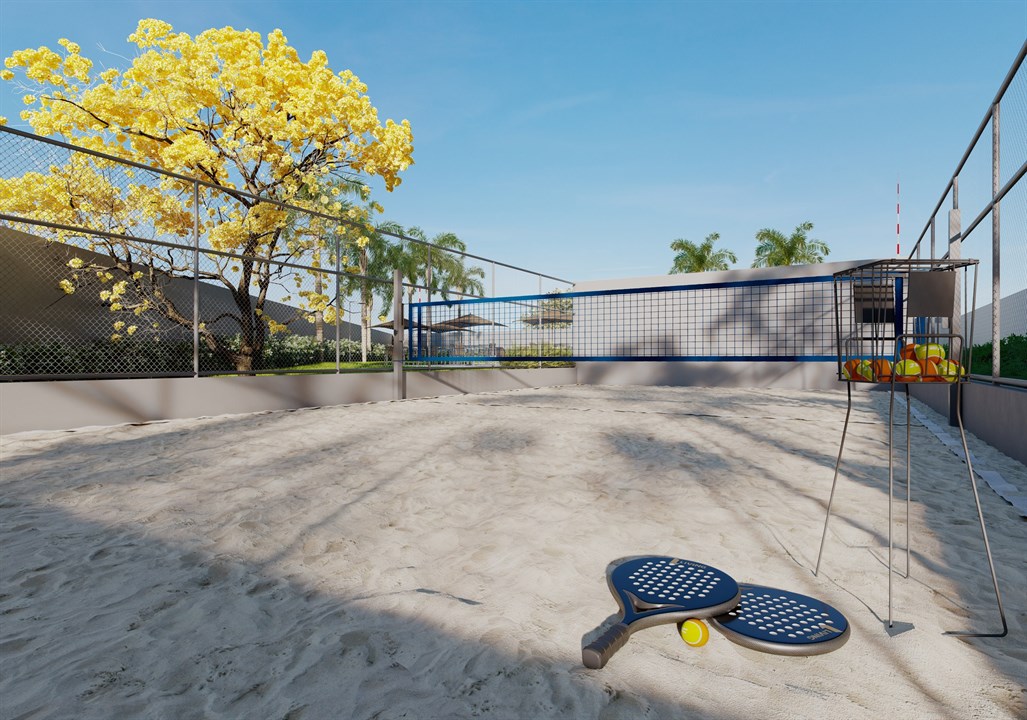 Perspectiva ilustrada da quadra de beach tennis